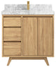 Madison Teak 36 Center Sink Bath Vanity in Light Natural 2" Carrara Marble