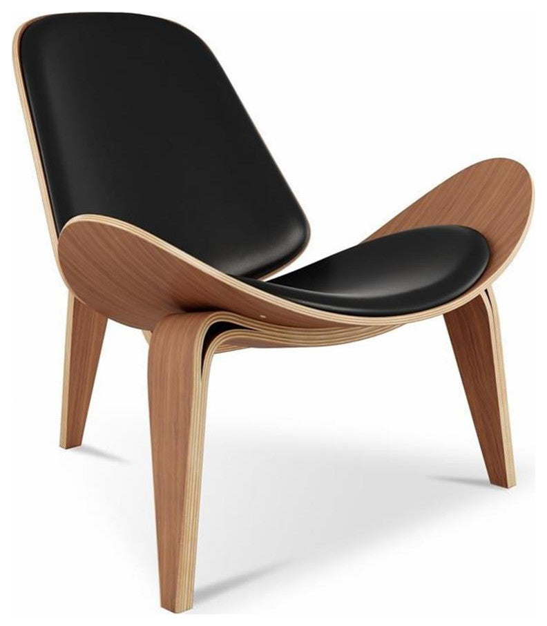 Aron Living 13.8" Wood and Genuine Leather Arch Shell Chair in Black
