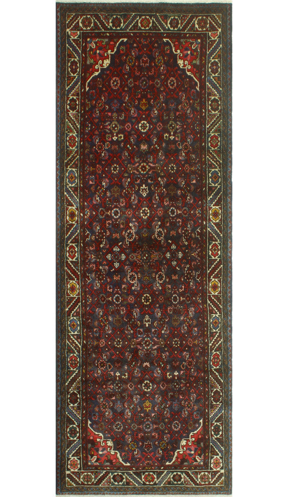 Fine Vintage Distressed Santos Blue/Ivory Runner, 3'4x10'0