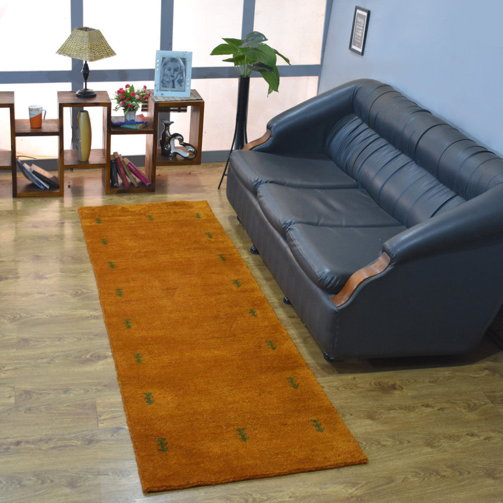 HAND KNOTTED LOOM SILK ECO-FRIENDLY RUGS-2'8''x12',Runner,Orange,Contemporary