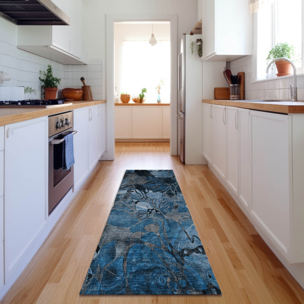 Premium Machine Washable Mayfield AMF558 Blue 2'3" x 7'6" Runner Rug