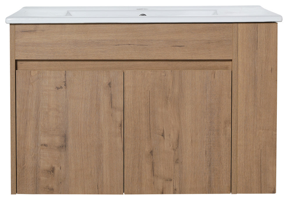 30 inch Wood Wall-Mounted Bathroom Vanity Set with Integrated Resin Sink, Imitative Oakï¼Œwhite