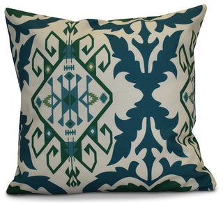 Bombay 6 Geometric Print Pillow, Teal, 18"x18"