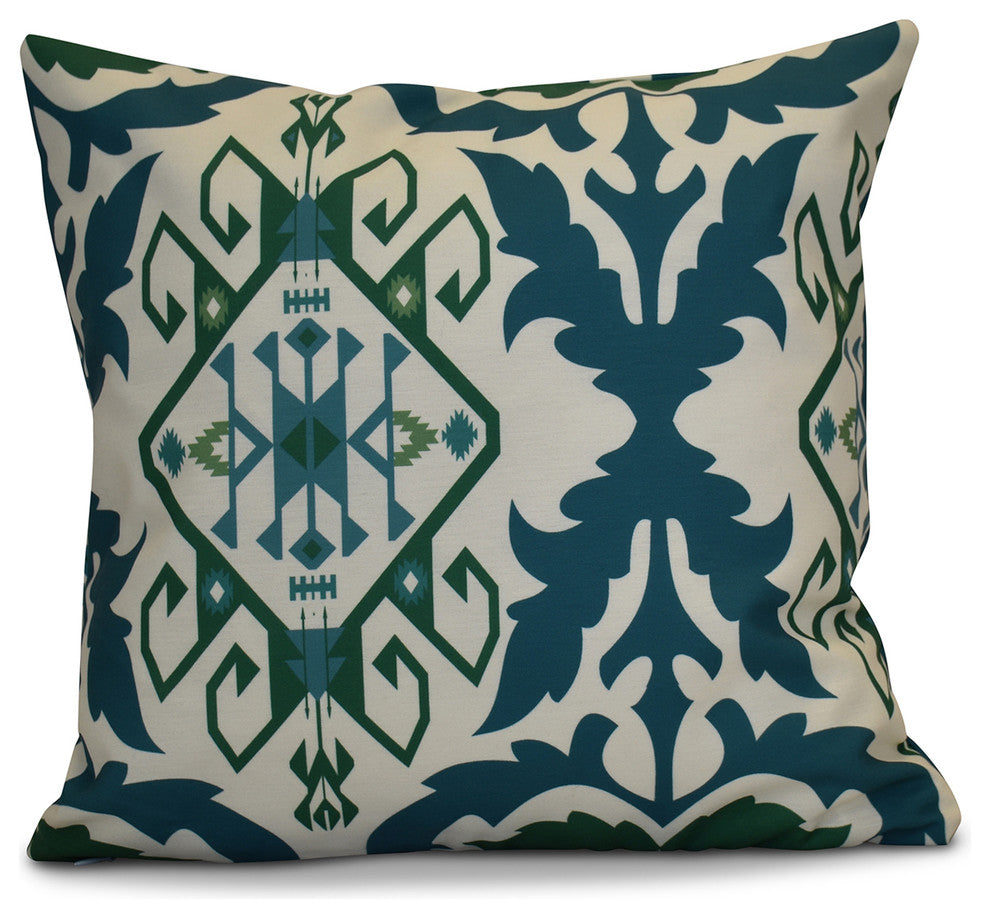 Bombay 6 Geometric Print Pillow, Teal, 18"x18"