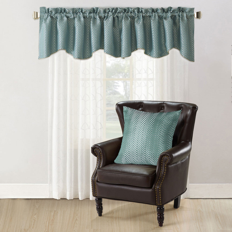 Chevron Jacquard Valance and Pillow Shell Sets , Blue, 20" X 20" / 56" X 19"