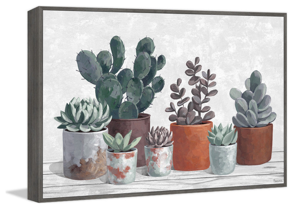 "Succulent Clay Pots" Floater Framed Painting Print on Canvas