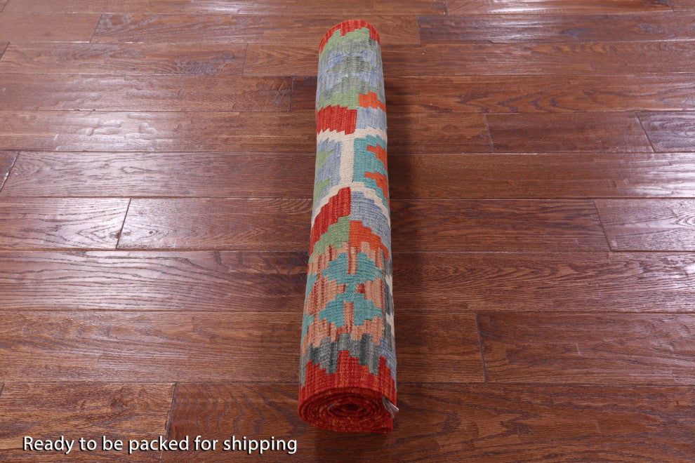 Reversible Kilim Flat Weave Wool On Wool Runner Rug 2' 9" X 9' 7" - Q12553