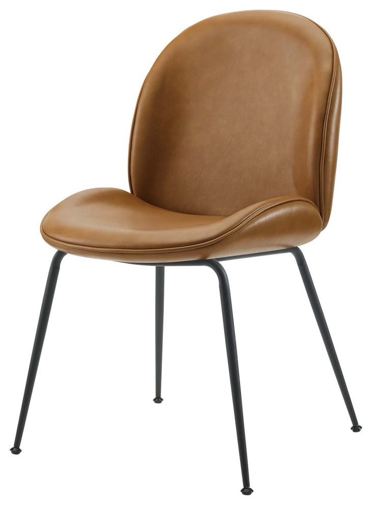Side Dining Chair, Set of 2, Faux Vegan Leather, Tan, Modern, Bistro Restaurant