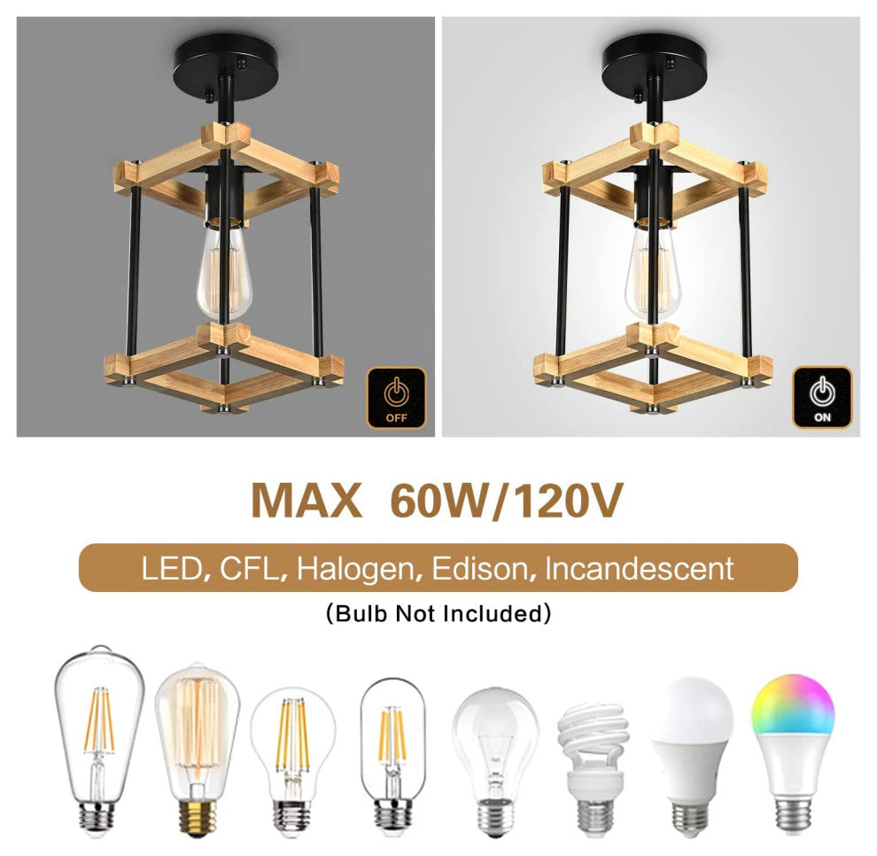 Semi Flush Mount Pendant Light Fixture, Wood