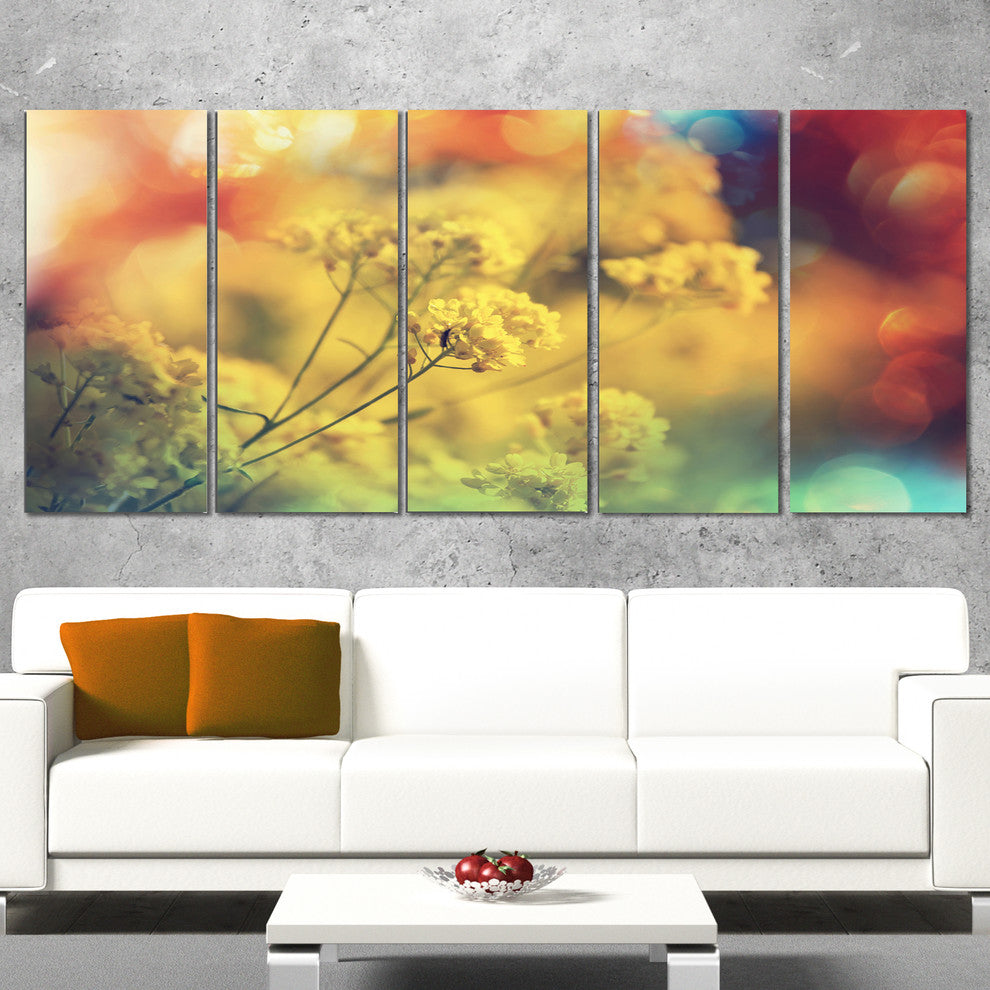 Light Little Yellow Flowers Background, Flower Canvas Print, 60"x28", 5 Panels