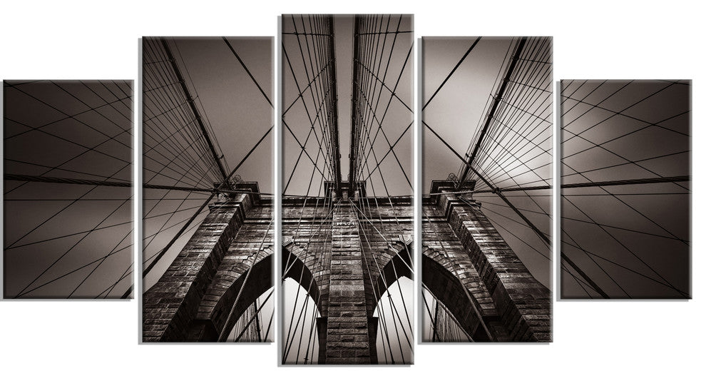 Brooklyn Bridge in NYC USA, Grey, Extra Large Canvas Print, 60"x32", 5 Panels