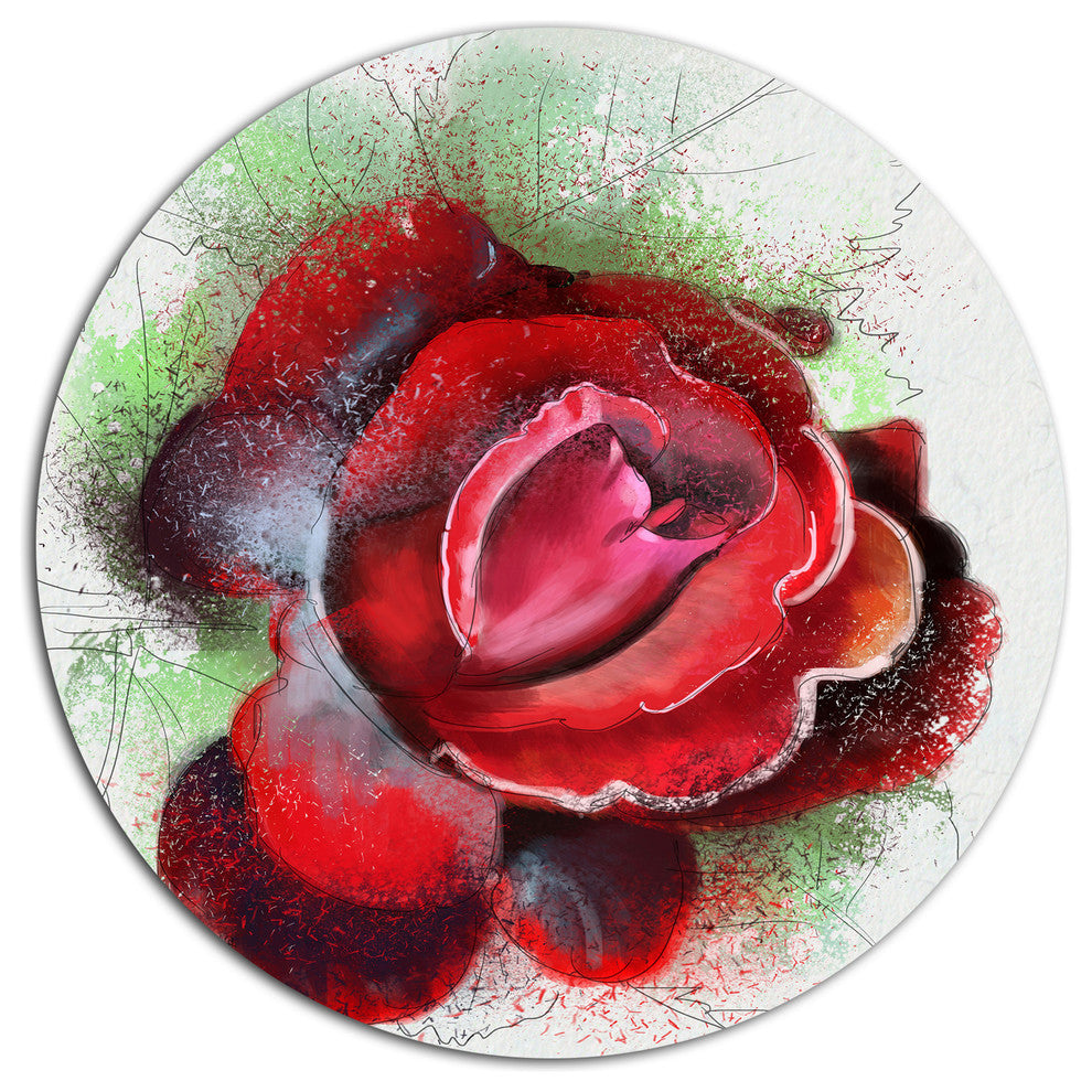 Beautiful Red Rose With Green Shade, Floral Round Wall Art, 11"