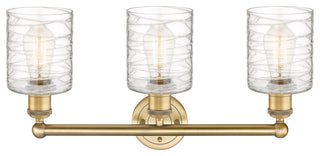 Edison Cobbleskill 3-Light 23" Vanity Light, Brushed Brass With Deco Swirl Shade