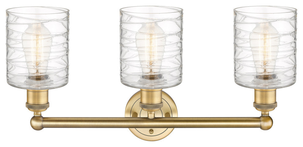 Edison Cobbleskill 3-Light 23" Vanity Light, Brushed Brass With Deco Swirl Shade