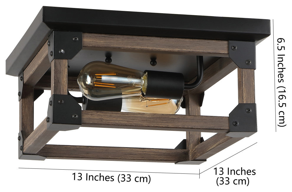 Cheshire 13" 2-Light Iron Rustic LED Flush Mount, Brown and Black