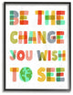 Stupell Industries Be The Change Rainbow Pastel Kids Word Design, 24"x30", Black
