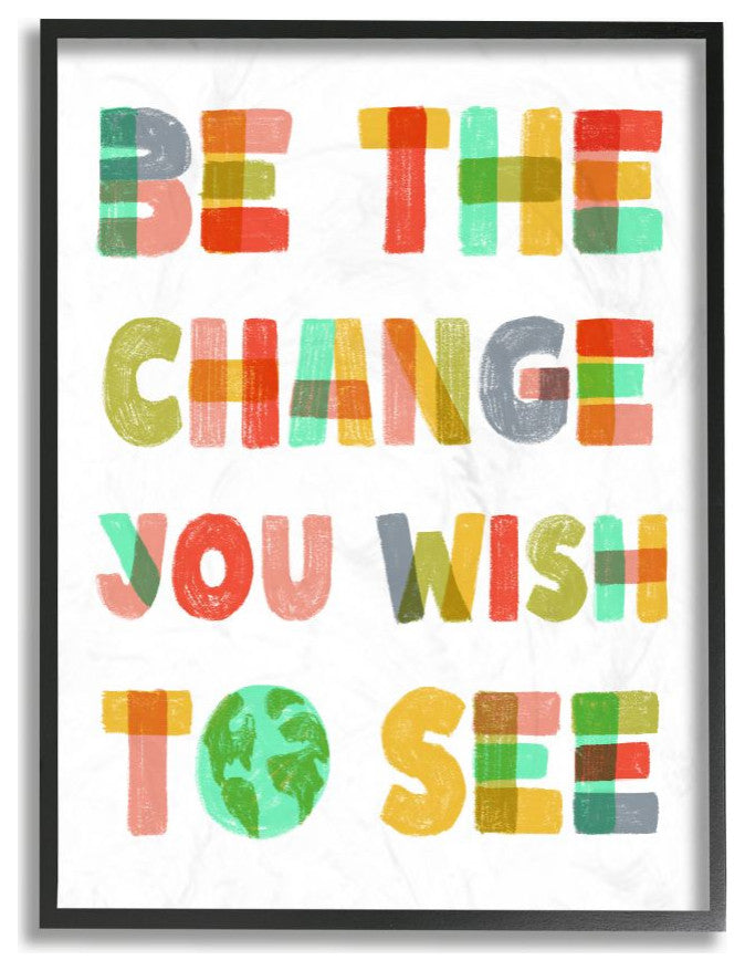 Stupell Industries Be The Change Rainbow Pastel Kids Word Design, 24"x30", Black