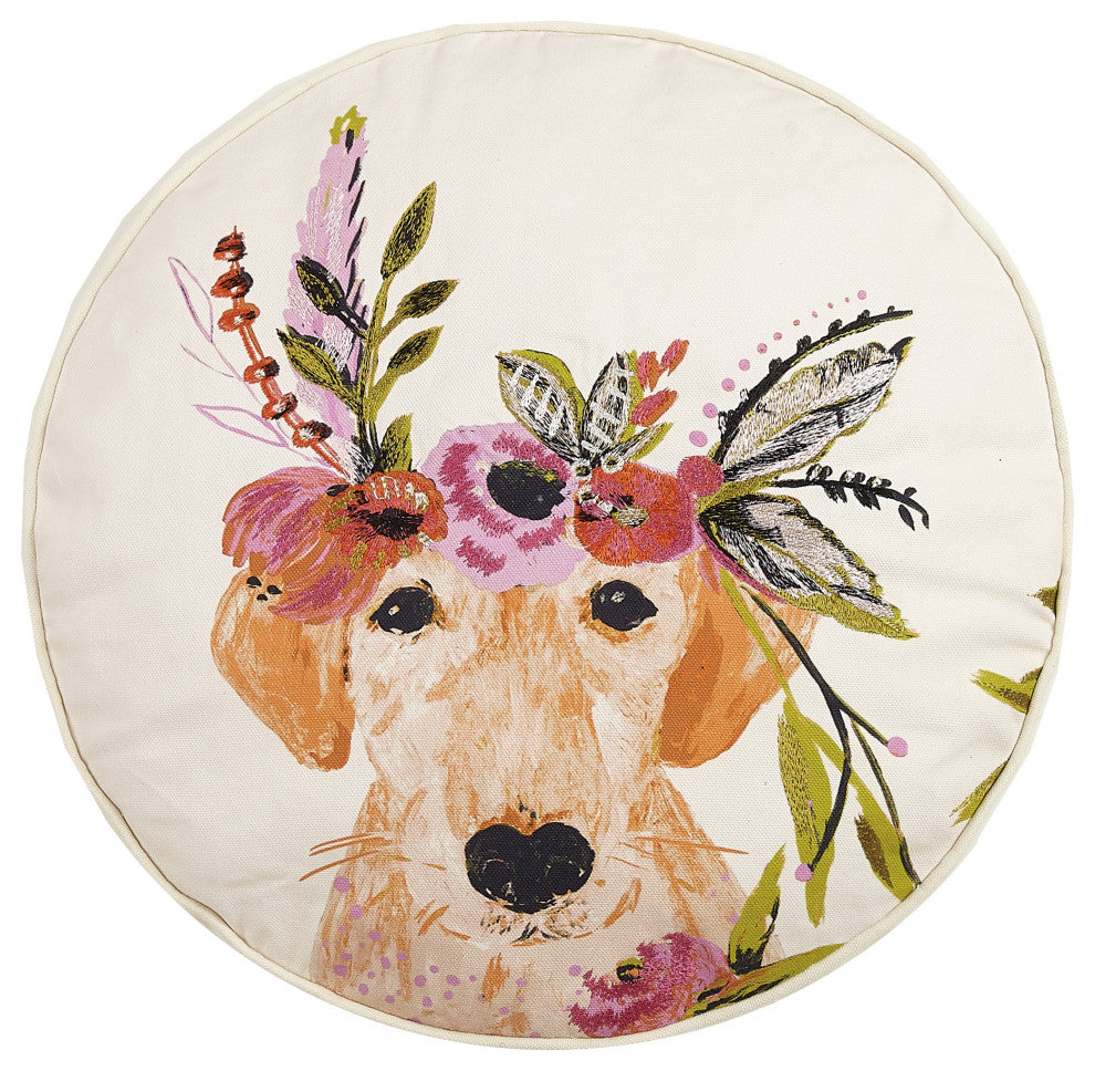Floral Labrador Print Embroidered Pillow