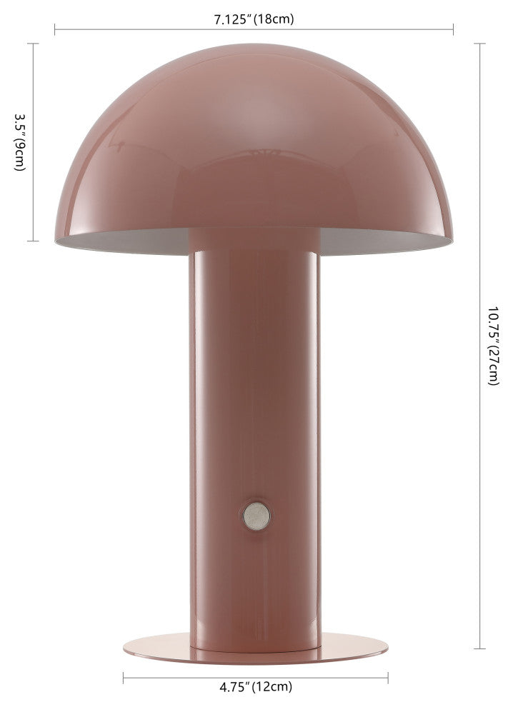 Boletus 10.75" Rechargeable/Cordless Iron Integrated Mushroom Table Lamp, Pink