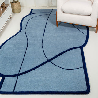 Mosaic Coastal Geometric Border Handwoven Wool Light  Rug