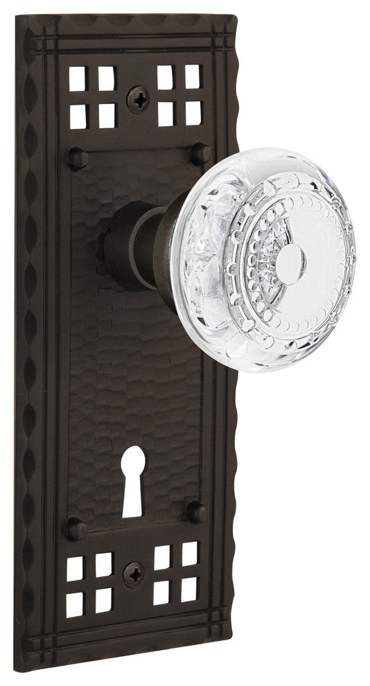 Craftsman Plate Passage, Keyhole Crystal Meadows Knob, Oil-Rubbed Bronze, 2.75"