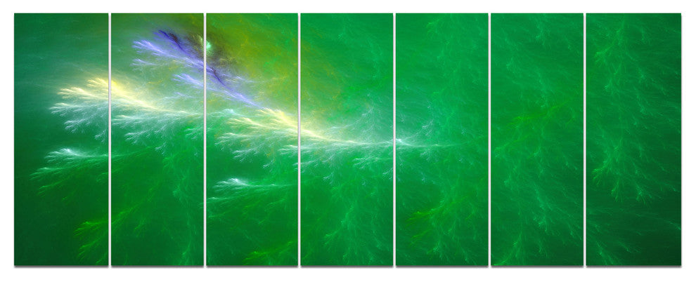 Green Fractal Thunder Sky, Abstract Wall Art Canvas, 83"x32", 7 Panels