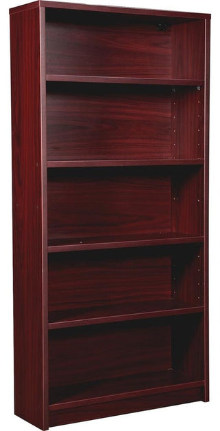 Lorell Prominence Mahogany Laminate Bookcase, 34"x12"x69", Top