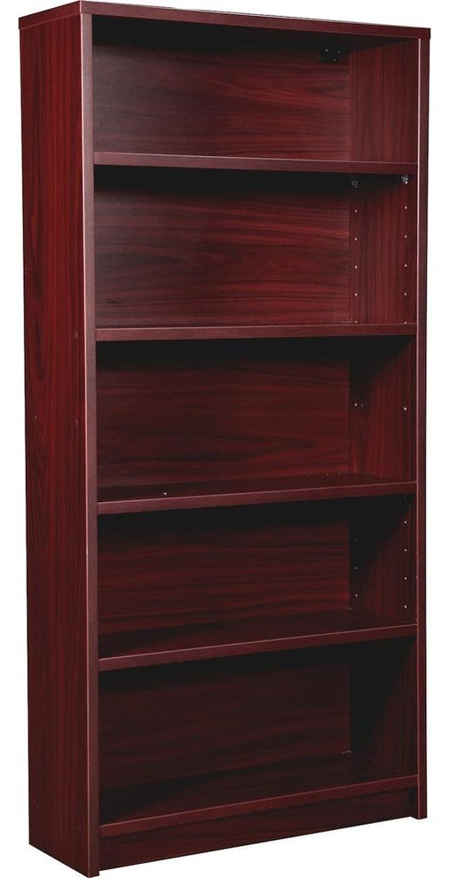 Lorell Prominence Mahogany Laminate Bookcase, 34"x12"x69", Top