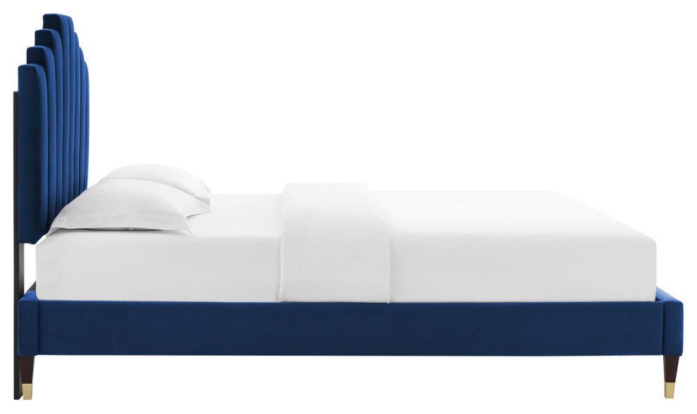 Elise Queen Performance Velvet Platform Bed MOD-6691-NAV