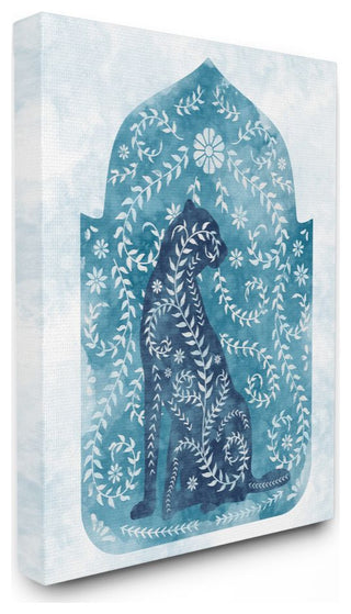 Regal Cheetah Jungle Animal Vines Blue Arabesque Watercolor,1pc, each 24 x 30