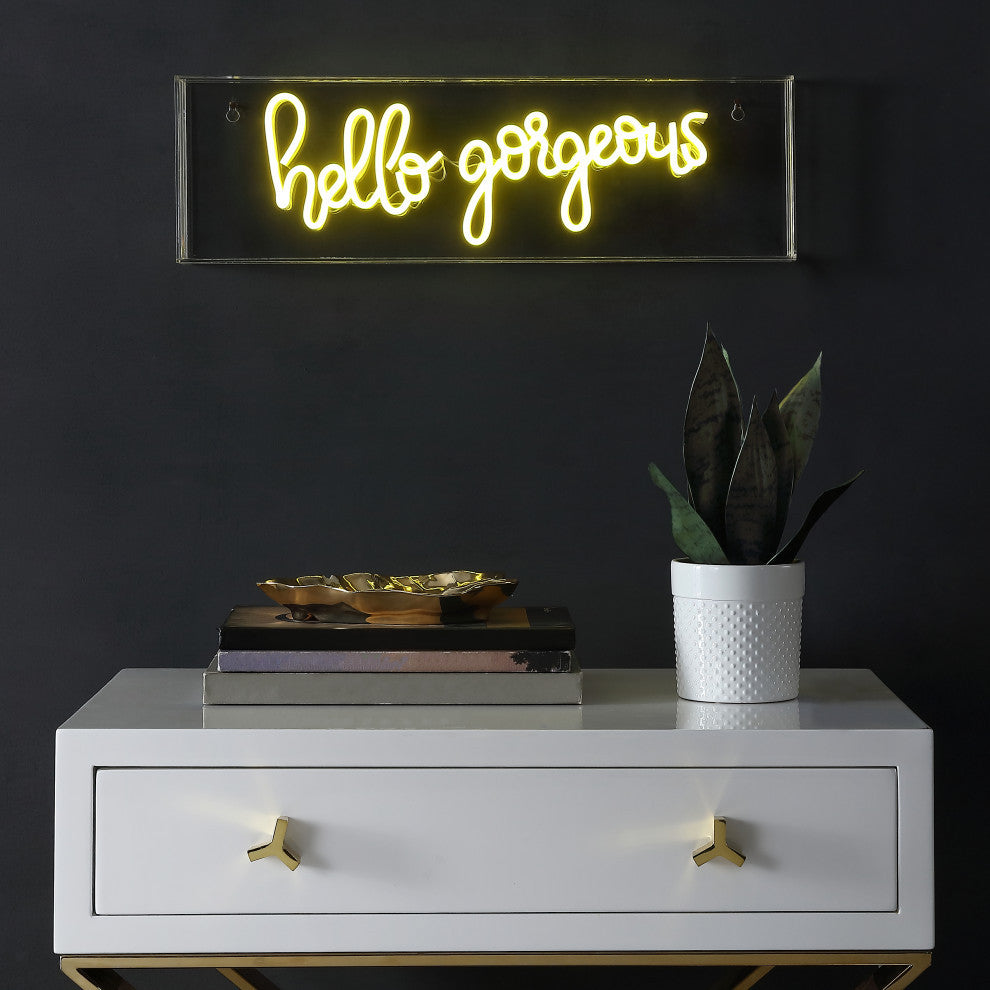 Hello Gorgerous 20" Contemporary Acrylic Box USB Operated LED Neon Light, Yellow