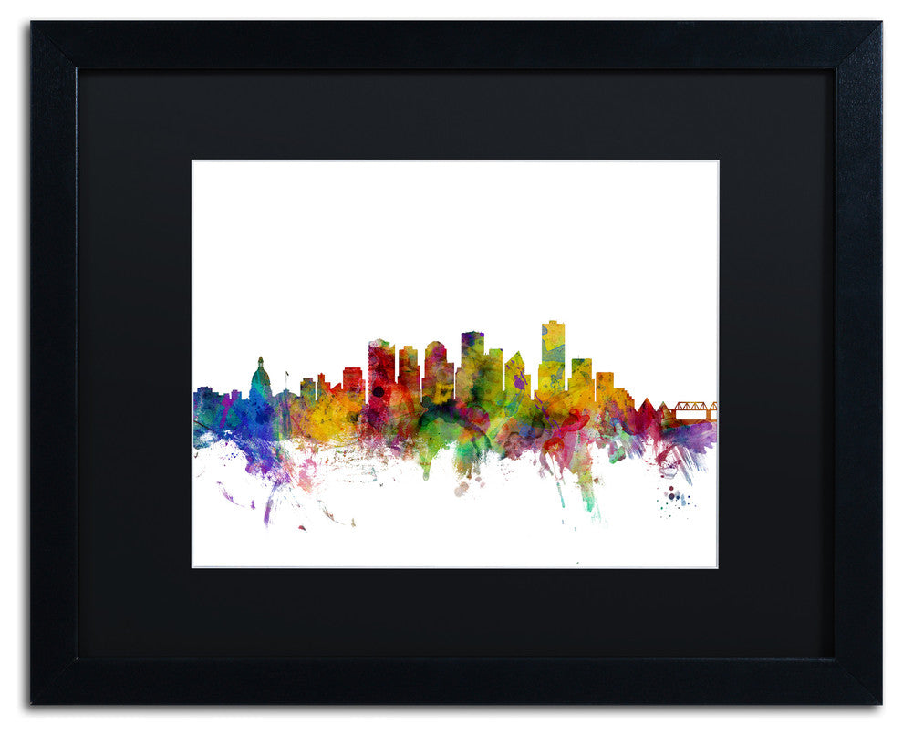 "Edmonton, Canada Skyline" Matted Framed Canvas Art by Michael Tompsett