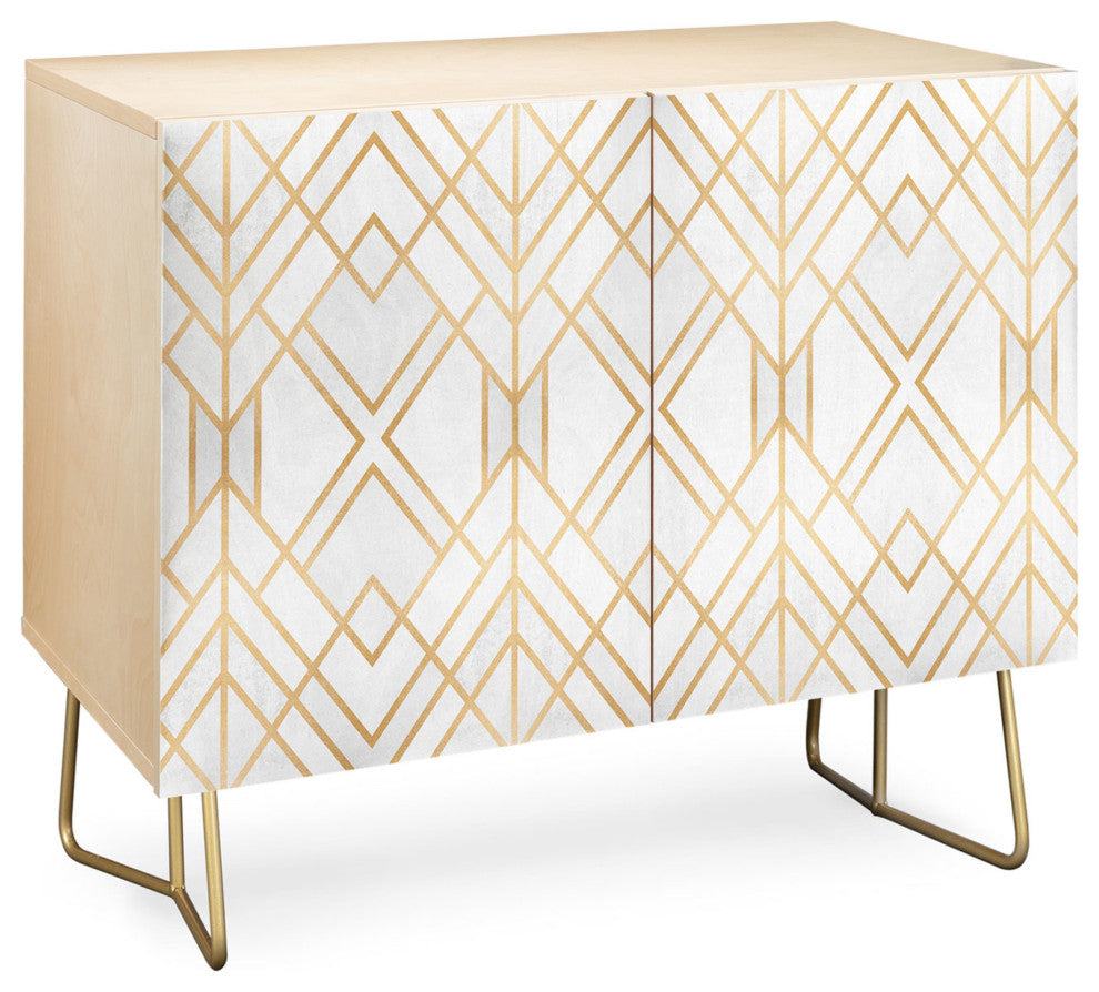 Deny Designs Golden Geo Credenza, Birch, Gold Steel Legs