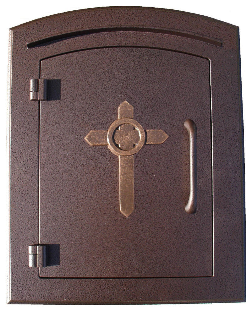 Non-Locking Column Mount Mailbox With "Decorative Cross Logo", Antique Copper