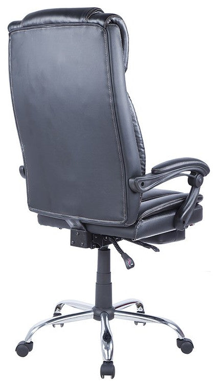 Executive Office Chair, Black Faux Leather Seat With Extendable Footrest, Black