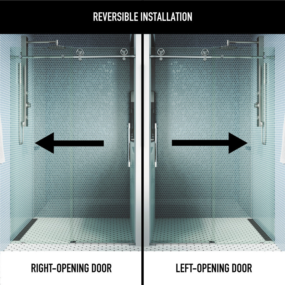 VIGO Elan Cass Aerodynamic 56" to 60" W x 76" H Frameless Sliding Shower Door, Chrome, Clear Glass
