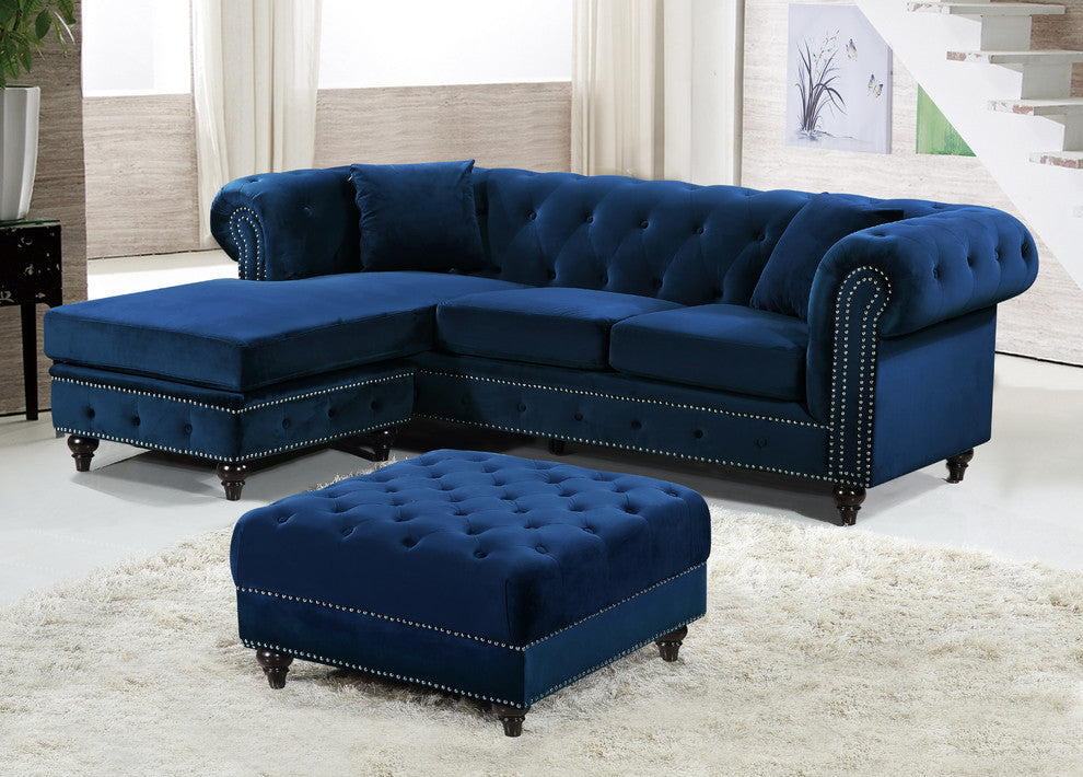 Sabrina Velvet 2-Piece Reversible Sectional, Navy