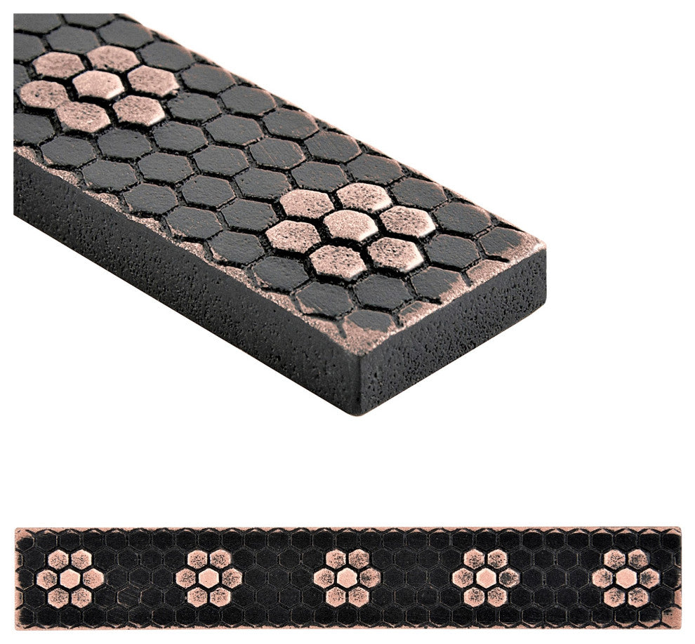 Floral Hex Metal  Tile Trim 1"x6", Set of 5, Oil Rubbed Bronze