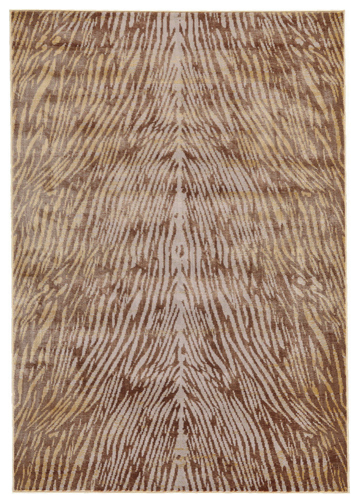 Weave & Wander Herbert Lustrous Zebra Print Rug, Brown/Gold, 10'x13'2"