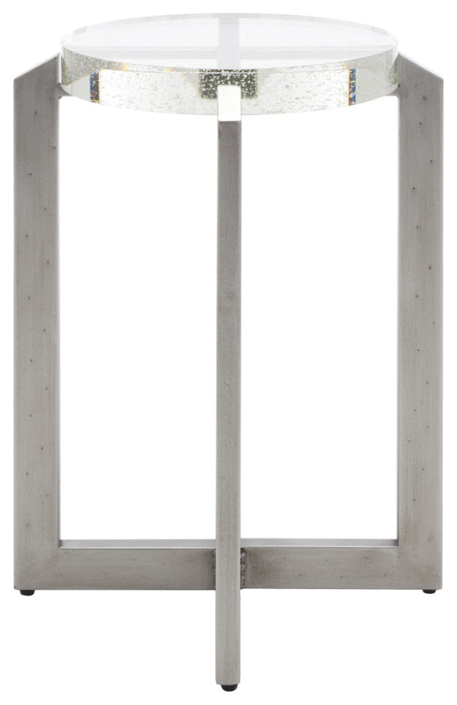 Safavieh Couture Pixie Round Bubble Glass Accent Table, Silver/Clear