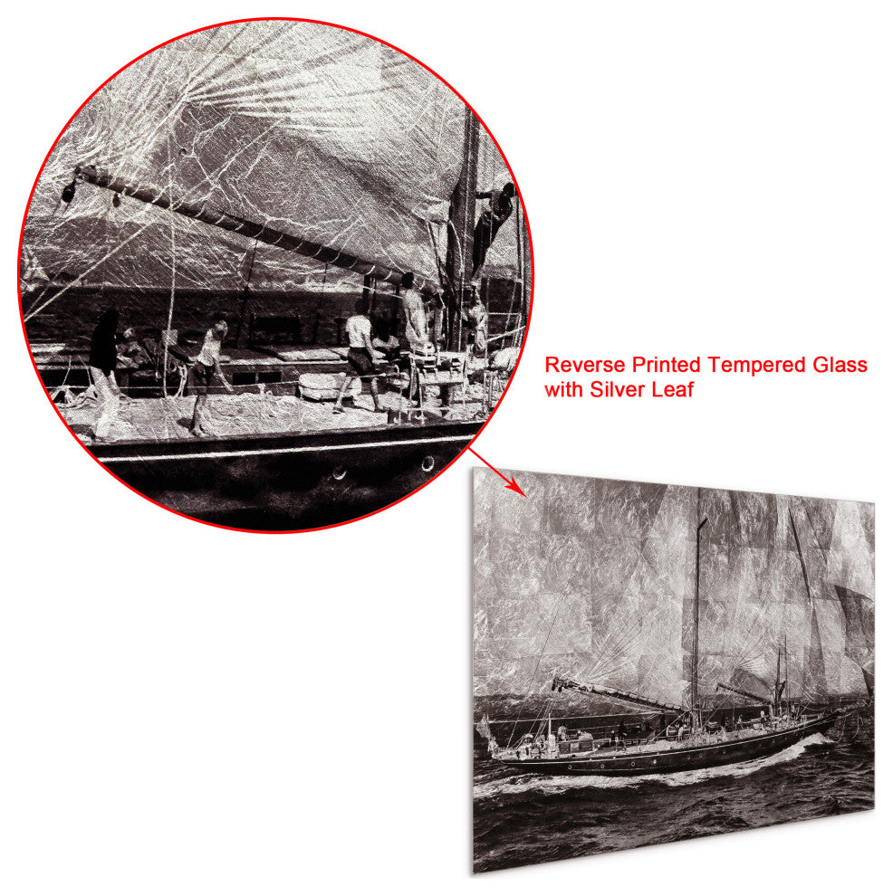 "World Regata" Sailboat Wall Art Reverse Printed Tempered Glass With Silver Leaf