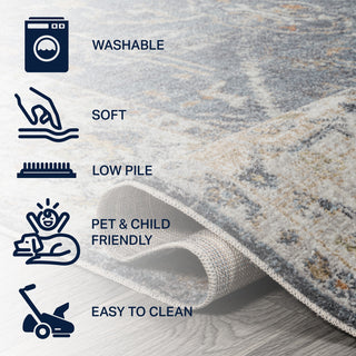 Brandy Rustic Border Low-Pile Machine-Washable Rug, Dark Gray/Cream 5x8