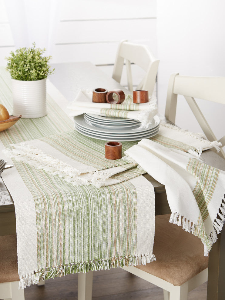 Thyme Striped Fringed Table Runner 14X72