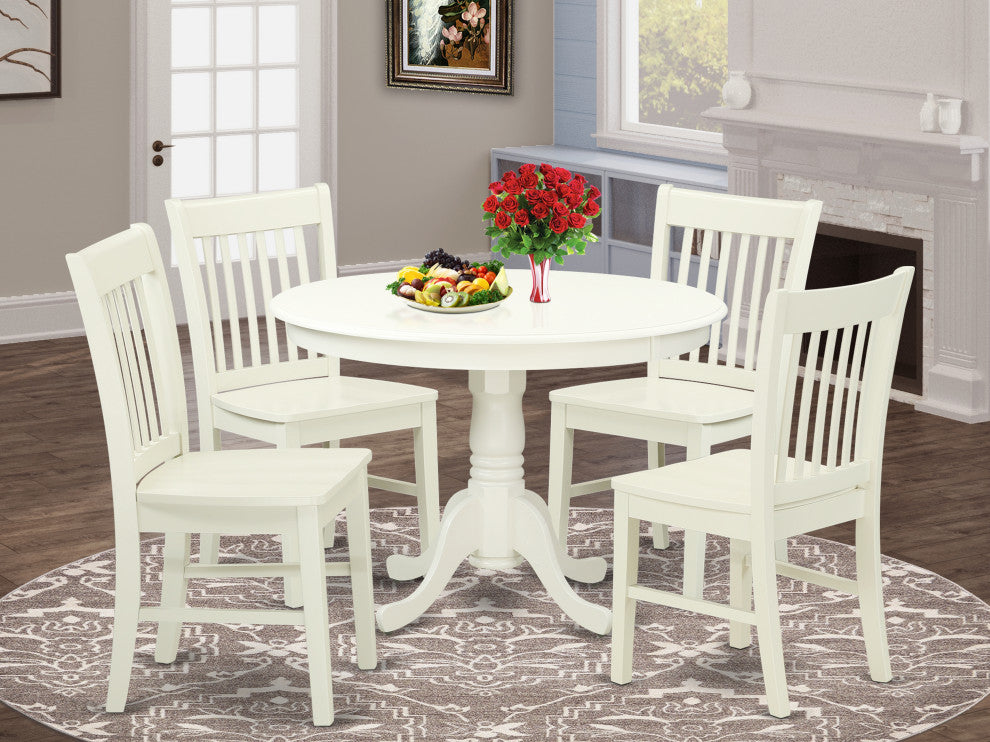 5 Pc Hartland Set, One Round 42In Dinette Table, 4 Dinette Chairs