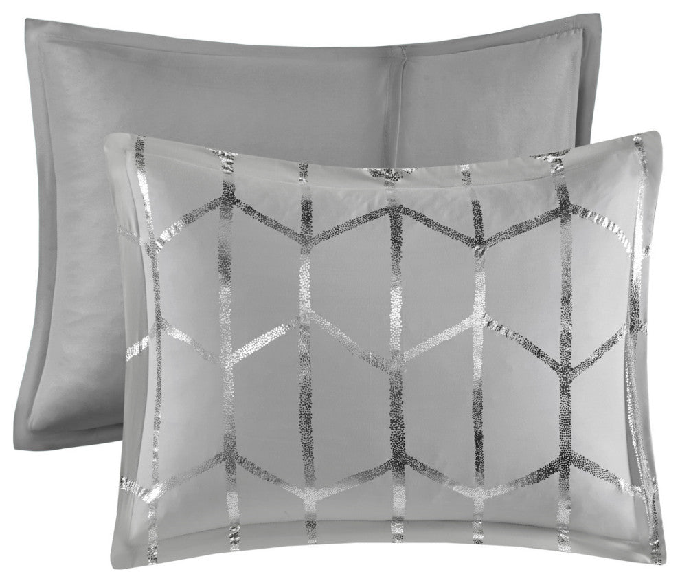 Intelligent Design Raina Metallic Printed Comforter Set, Grey/Silver