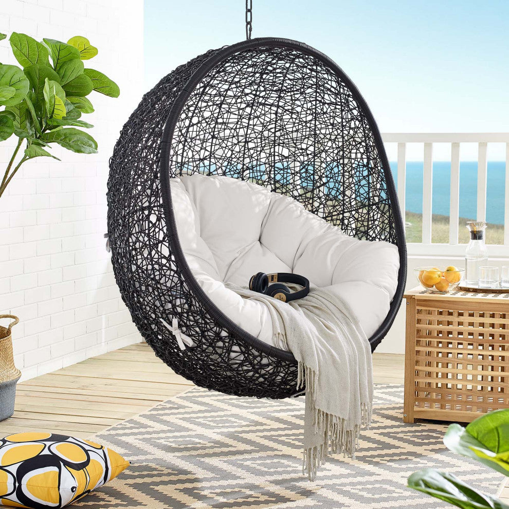 Swing Lounge Chair, Sunbrella, Black White, Modern, Outdoor Patio Balcony Garden