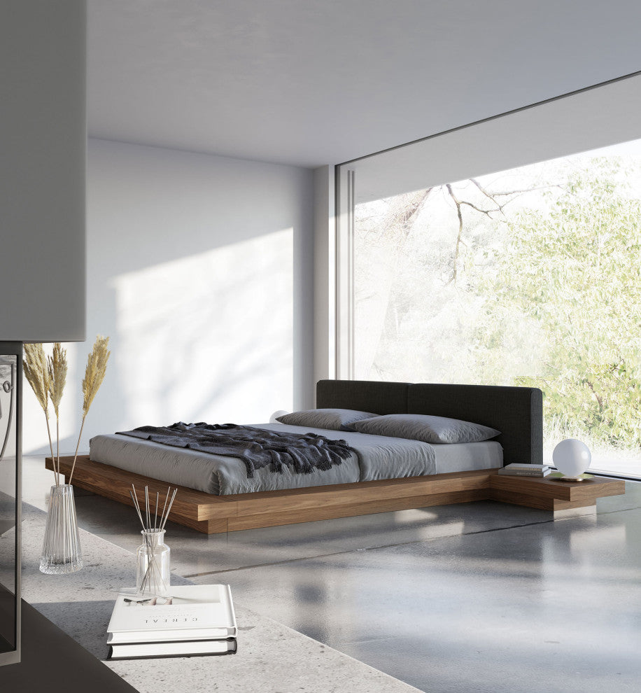 Akanji Bed Soft Carbon Fabric and Walnut / Queen