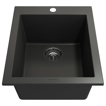 BOCCHI 1608-504-0126 Granite 16" Single Bowl Bar Sink + Strainer In Matte Black