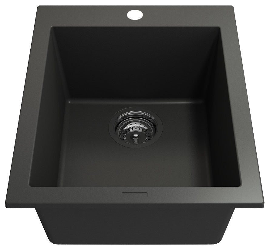 BOCCHI 1608-504-0126 Granite 16" Single Bowl Bar Sink + Strainer In Matte Black