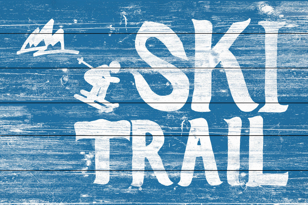 "Ski Trail" Painting Print on White Wood, 60"x40"
